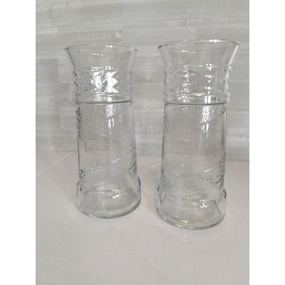 VTG Lighthouse Glass Tumblers Set of 2 Nautical Coastal‎ Glasses Textured Swirl